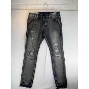 Valabasas Jeans Mens 36 Blue Distressed Tapered Leg Raw Hem Denim Patchwork